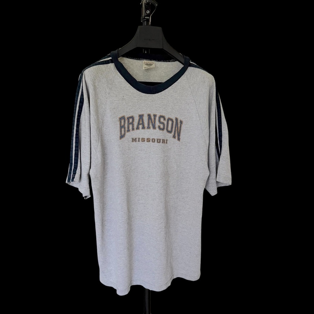 Prairie Mountain Branson Missouri T Shirt XL Gray Raglan Stripe Made in USA